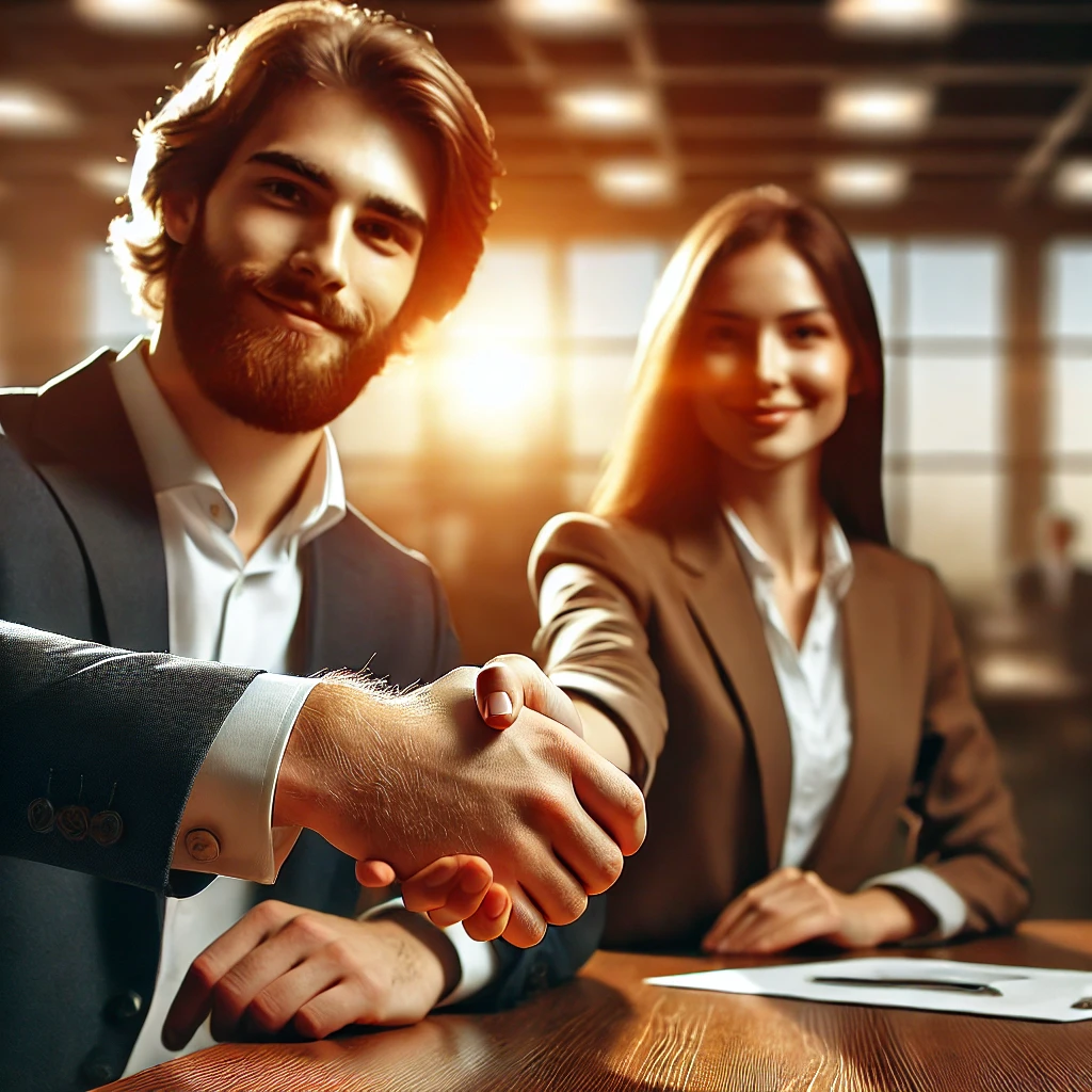 Formidabile Comunicazione Persuasiva: 10 Passi Guida Completa DALL·E 2024 09 24 00.30.42 A Handshake Between Two Business Professionals Symbolizing Trust And Credibility With Warm Lighting And A Professional Office Setting In The Backgro