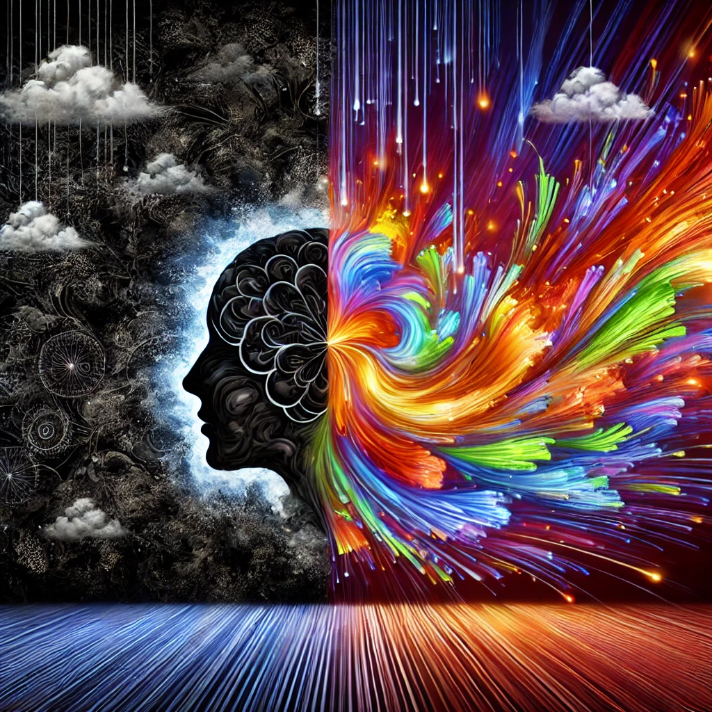 Straordinario -5 Tecniche di PNL per Migliorare la Tua Vita DALL·E 2024 11 18 11.34.09 A Creative Visualization Of The Swish Pattern Technique In PNL Showing A Transition From A Dark Chaotic Thought Bubble To A Bright Vibrant Image Of